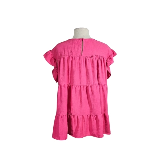 NWT Oddi Boutique Fuschia Pink Floral Embroidered Flutter Sleeve Tunic Top - Picture 3 of 7